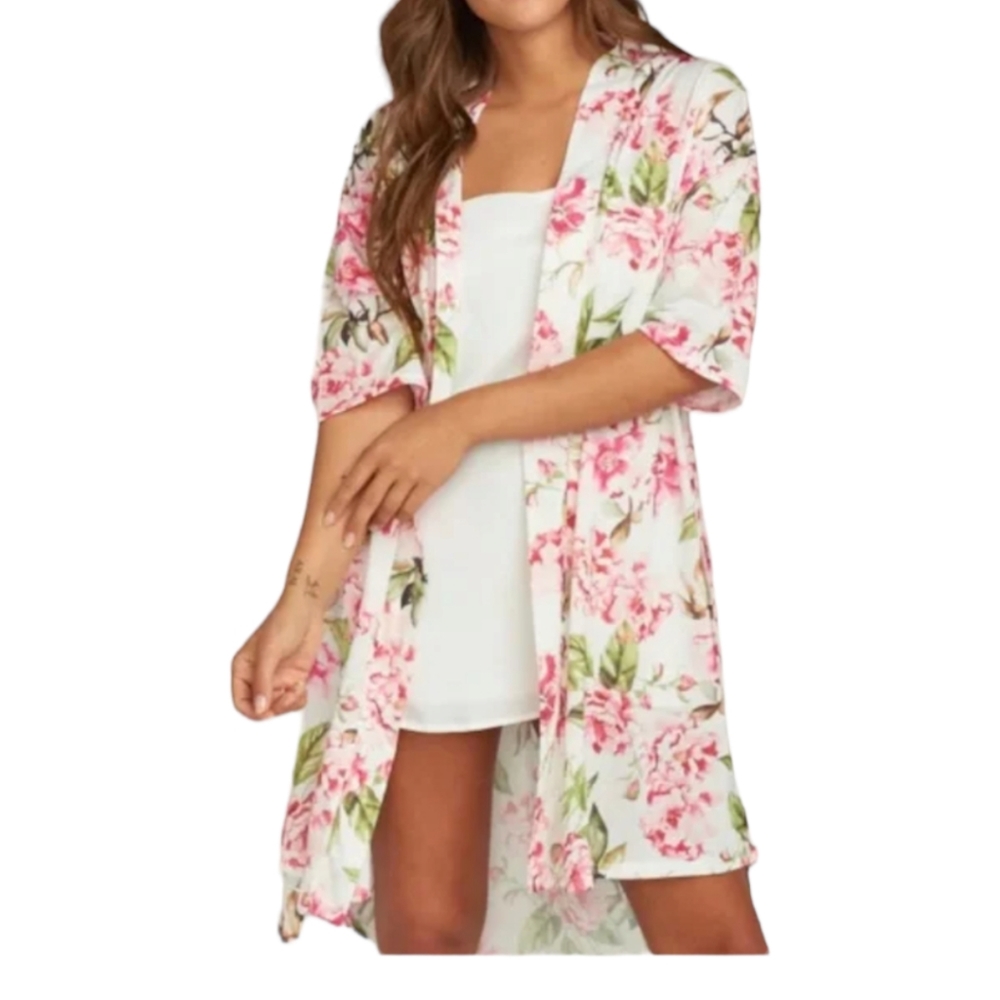 Show Me Your Mumu Floral Short Robe White Pink - Picture 2 of 6